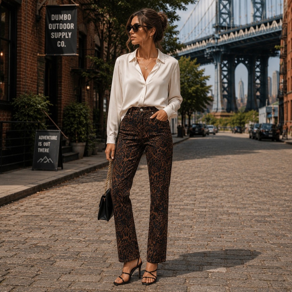 DKNY Women New Jeans Animal Print 27 LAIGHT High Rise Classic Straight DJSB4109‎
